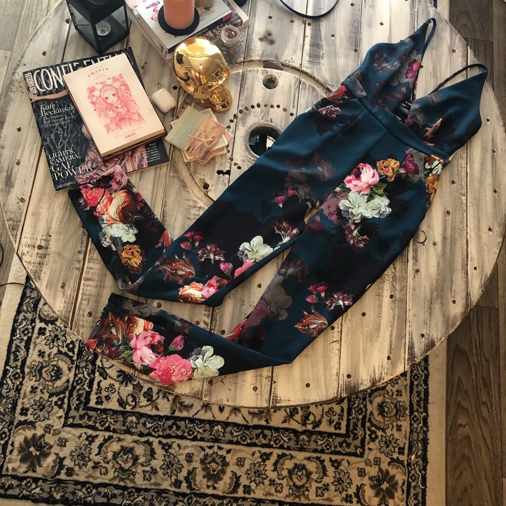 Asos Forest Green Floral Jumpsuit